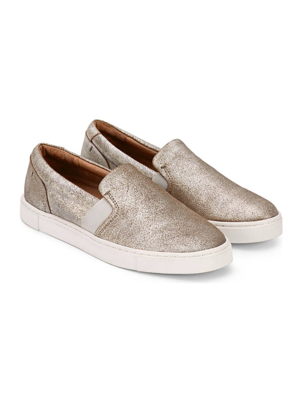 Frye Ivy Leather Slip-On Sneakers - Pewter | Sparkly Silver Metallic Casual Flat